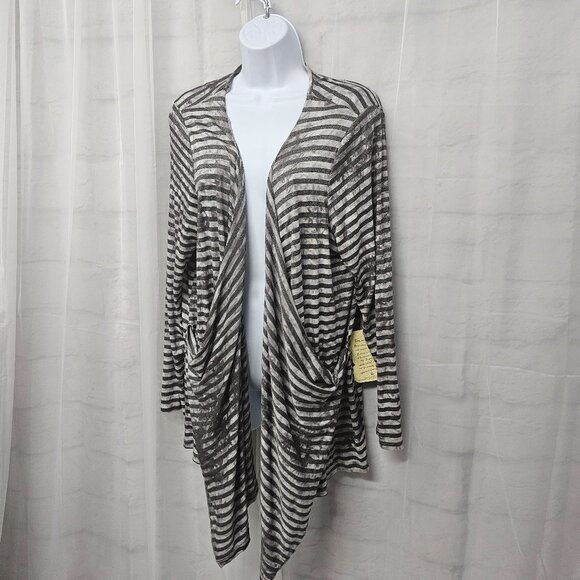 One World Gray Striped Grunge Cardigan Jacket Open Punk 2X NWT - Picture 6 of 13